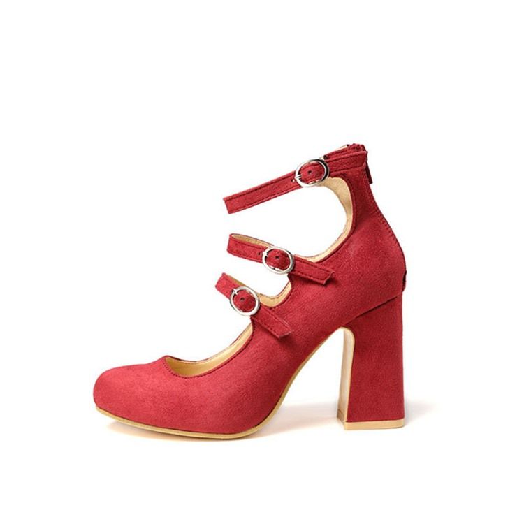 Spänne Rund Tå Chunky Heel Dam Pumps