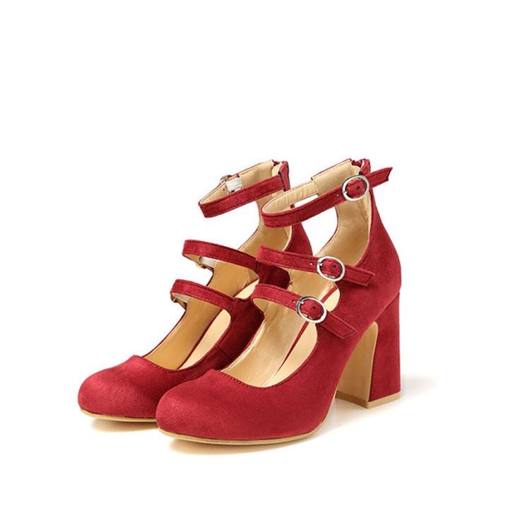 Spänne Rund Tå Chunky Heel Dam Pumps