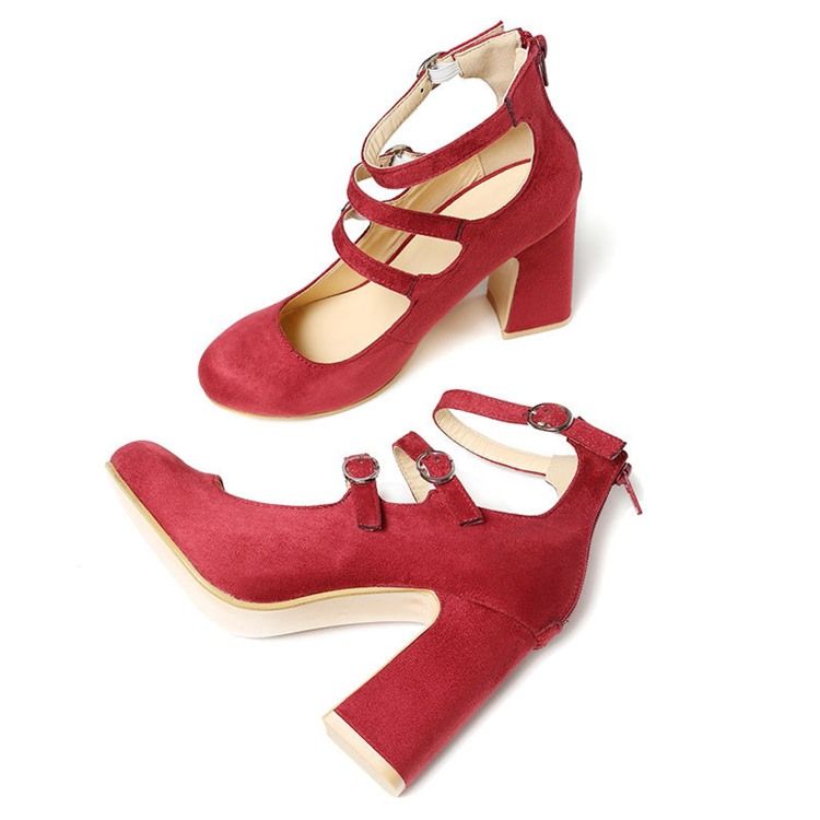 Spänne Rund Tå Chunky Heel Dam Pumps