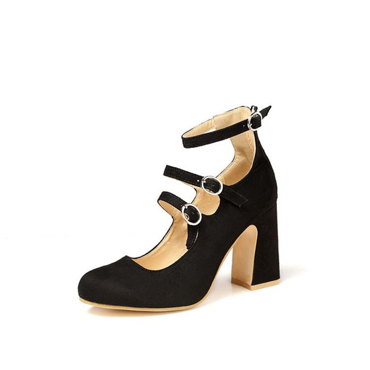 Spänne Rund Tå Chunky Heel Dam Pumps