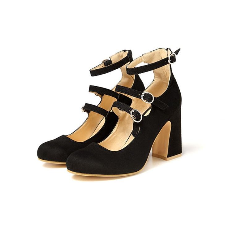 Spänne Rund Tå Chunky Heel Dam Pumps