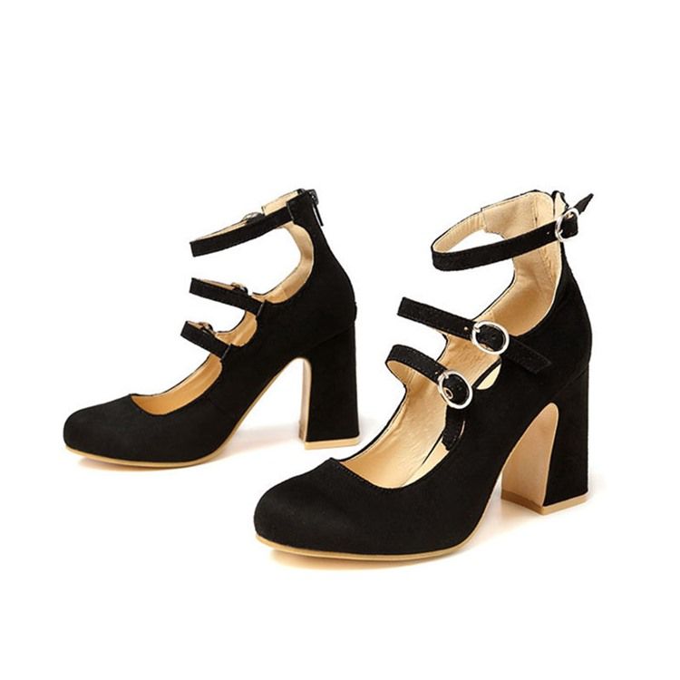 Spänne Rund Tå Chunky Heel Dam Pumps