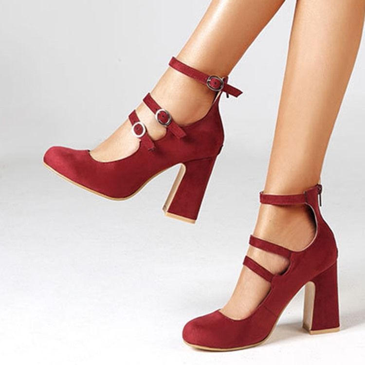 Spänne Rund Tå Chunky Heel Dam Pumps