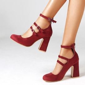 Spänne Rund Tå Chunky Heel Dam Pumps