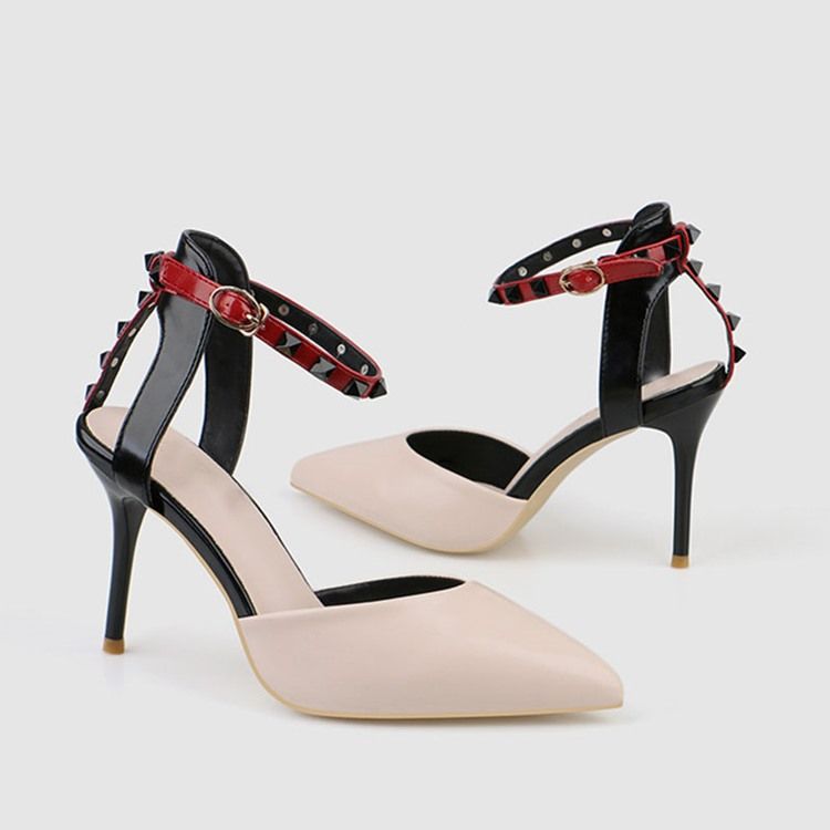 Spetsad Tå Stilettklack Line-Style Spänne Sexiga Pumps