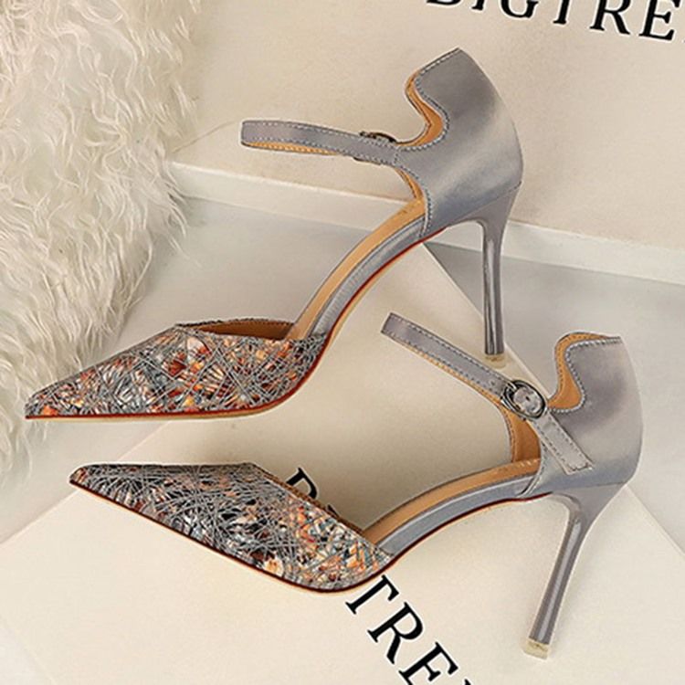 Spetsade Tåspänne Color Block Stiletto Heel Dampumpar