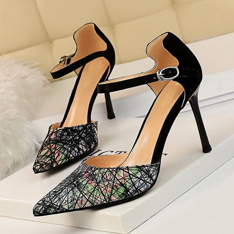 Spetsade Tåspänne Color Block Stiletto Heel Dampumpar