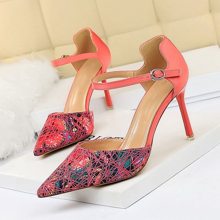 Spetsade Tåspänne Color Block Stiletto Heel Dampumpar