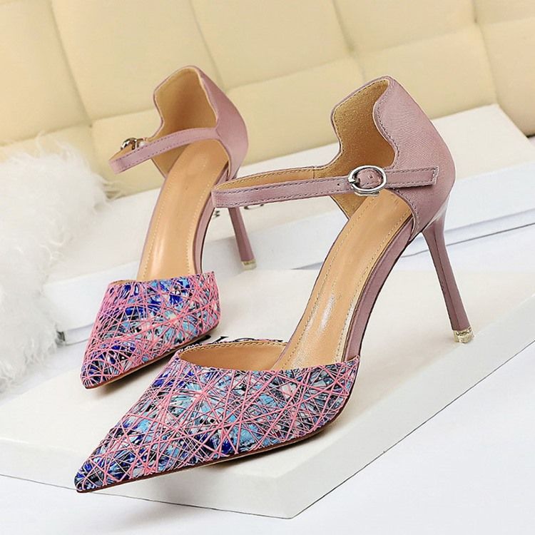 Spetsade Tåspänne Color Block Stiletto Heel Dampumpar