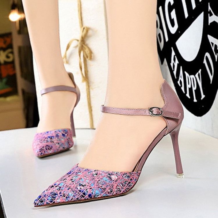 Spetsade Tåspänne Color Block Stiletto Heel Dampumpar
