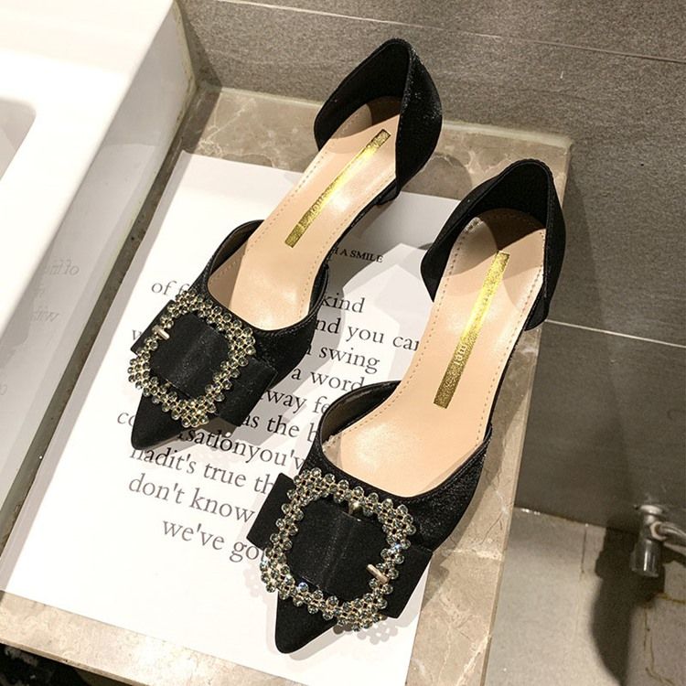 Strass Spetsad Tå Kitten Heel Dam Pumps