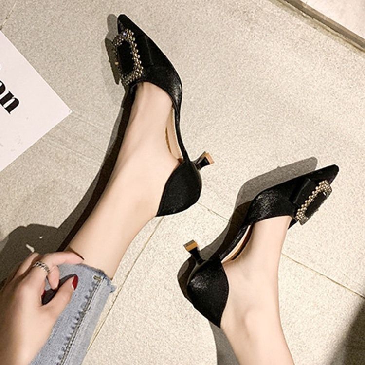Strass Spetsad Tå Kitten Heel Dam Pumps