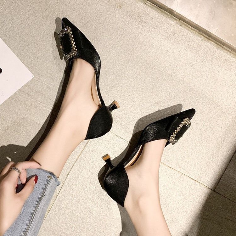 Strass Spetsad Tå Kitten Heel Dam Pumps