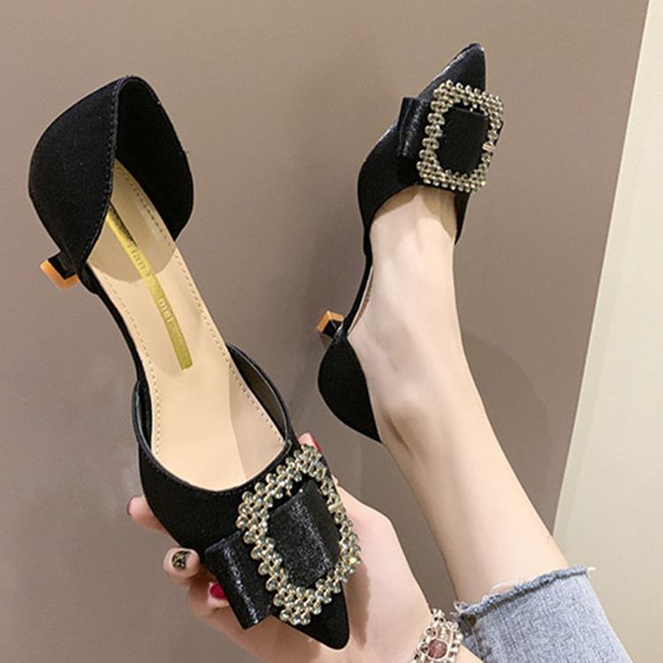 Strass Spetsad Tå Kitten Heel Dam Pumps