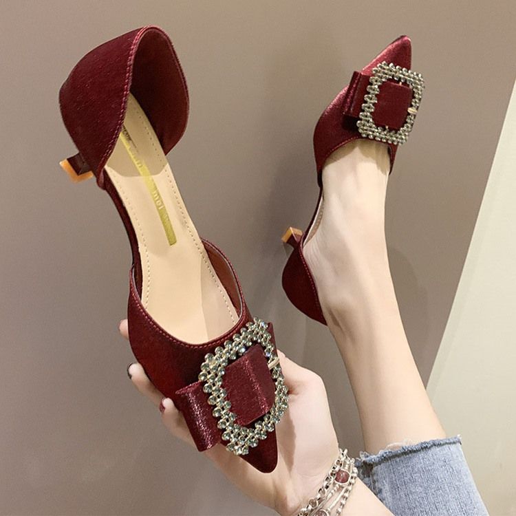 Strass Spetsad Tå Kitten Heel Dam Pumps