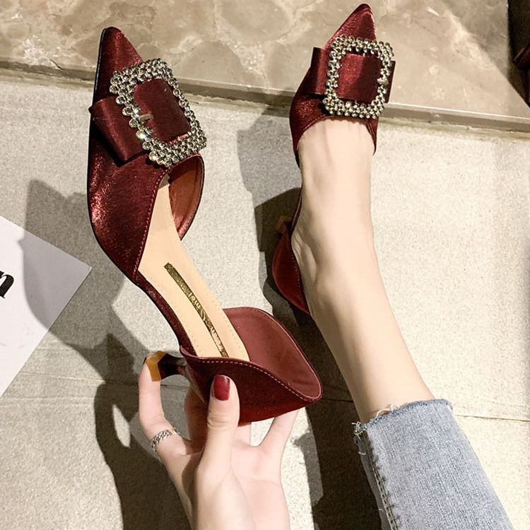 Strass Spetsad Tå Kitten Heel Dam Pumps