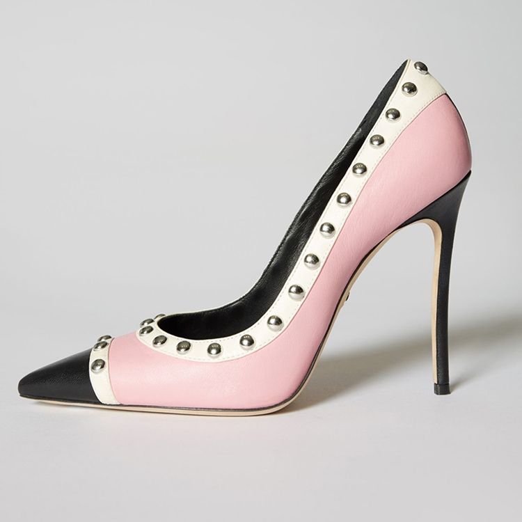 Trendiga Nit Color Block Spetsiga Tå Stiletto Heel Pumps