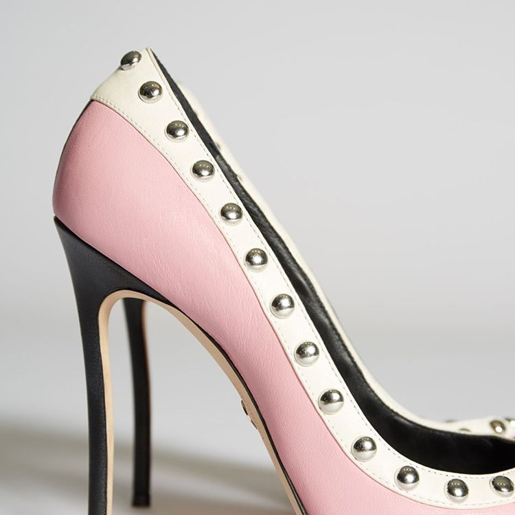 Trendiga Nit Color Block Spetsiga Tå Stiletto Heel Pumps