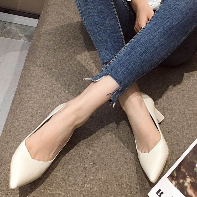Vanlig Chunky Häl Slip-On Spetsig Tå Dampumpar