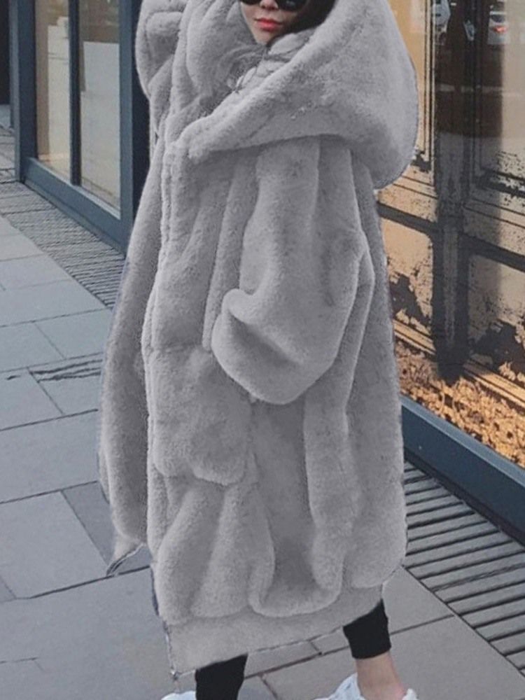 Huva Vanlig Vanlig Lös Tjock Fuskpäls Överrock