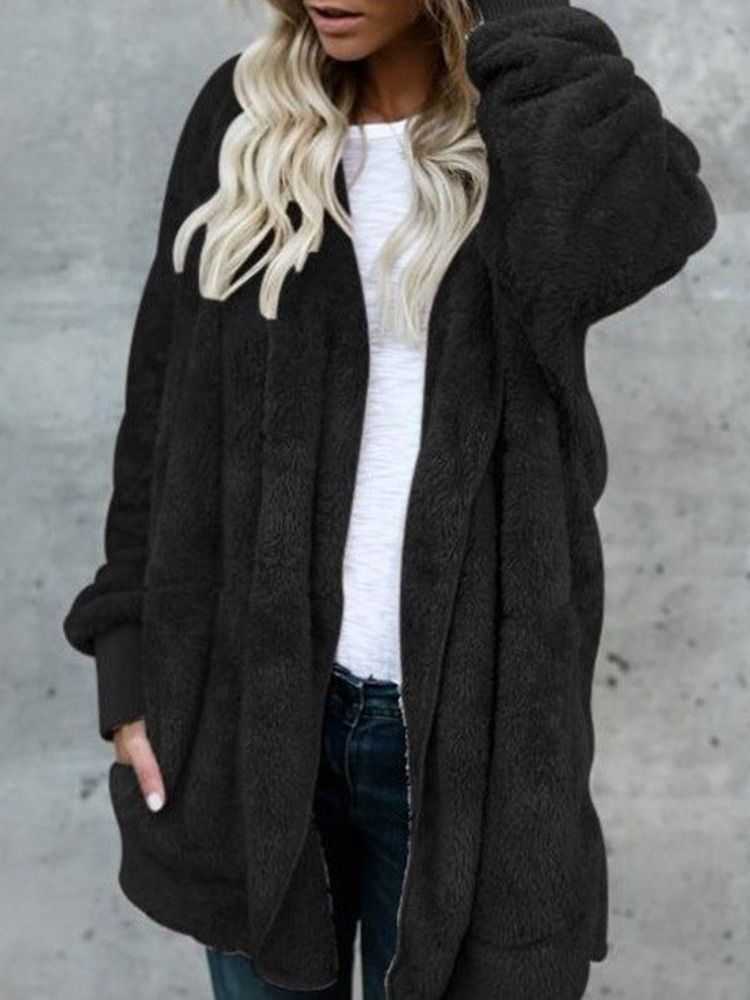 Huva Vanlig Mellanlång Vinter Slim Faux Fur Overcoat
