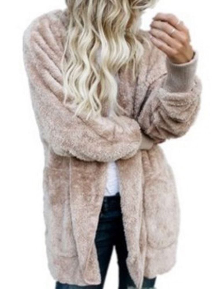 Huva Vanlig Mellanlång Vinter Slim Faux Fur Overcoat