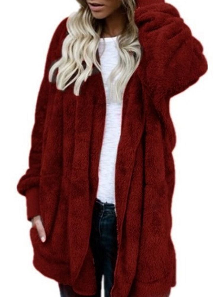 Huva Vanlig Mellanlång Vinter Slim Faux Fur Overcoat