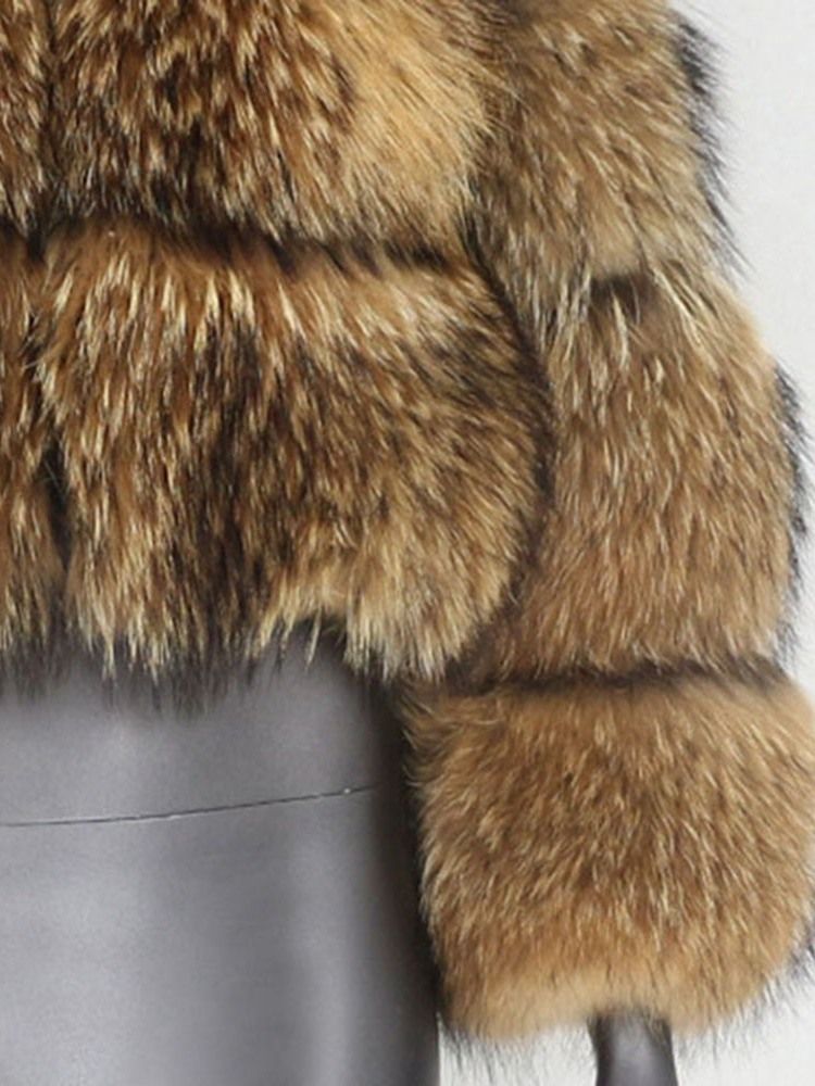 Rundhals Vanlig Standard Rak Vinter Faux Fur Overcoat