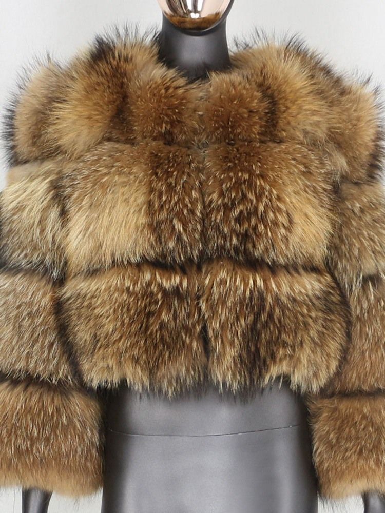 Rundhals Vanlig Standard Rak Vinter Faux Fur Overcoat