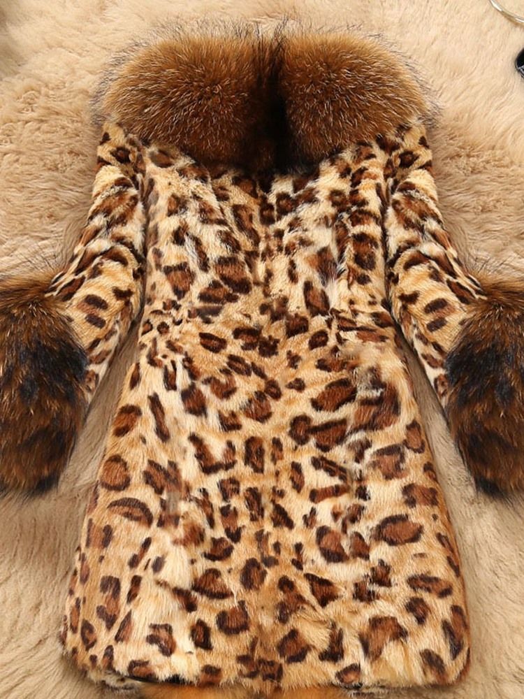 Smal Patchwork Leopard Fuskpälsrock
