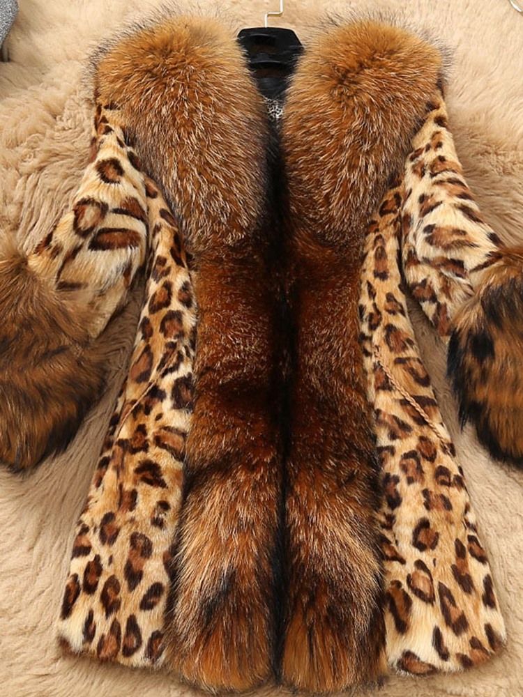 Smal Patchwork Leopard Fuskpälsrock