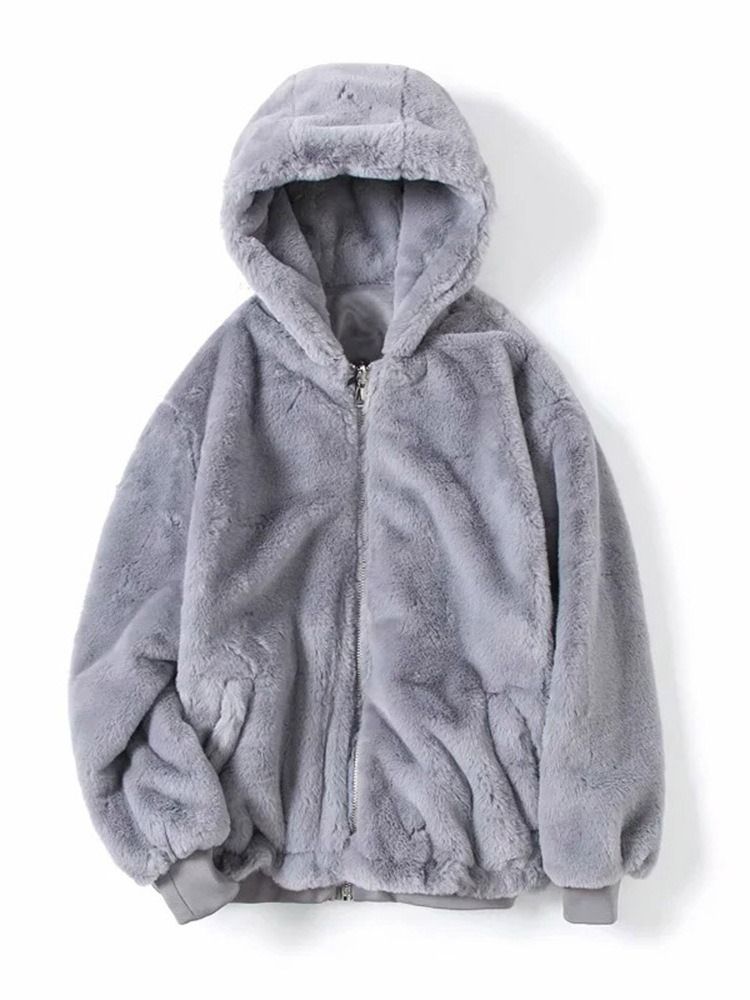 Standard Vanlig Fall Lös Dam Faux Fur Overcoat