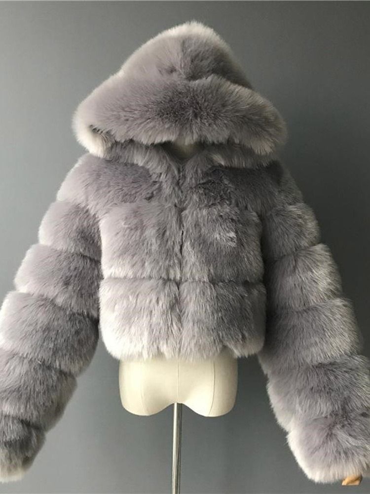 Vanlig Kort Huva Smal Vinter Fuskpäls Överrock