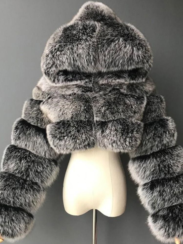 Vanlig Kort Huva Smal Vinter Fuskpäls Överrock