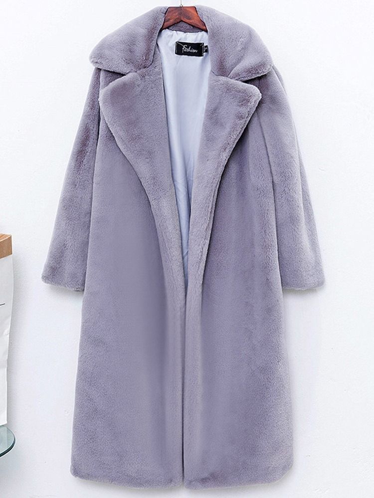 Vanlig Lång Lapel Fall Rak Faux Fur Overcoat