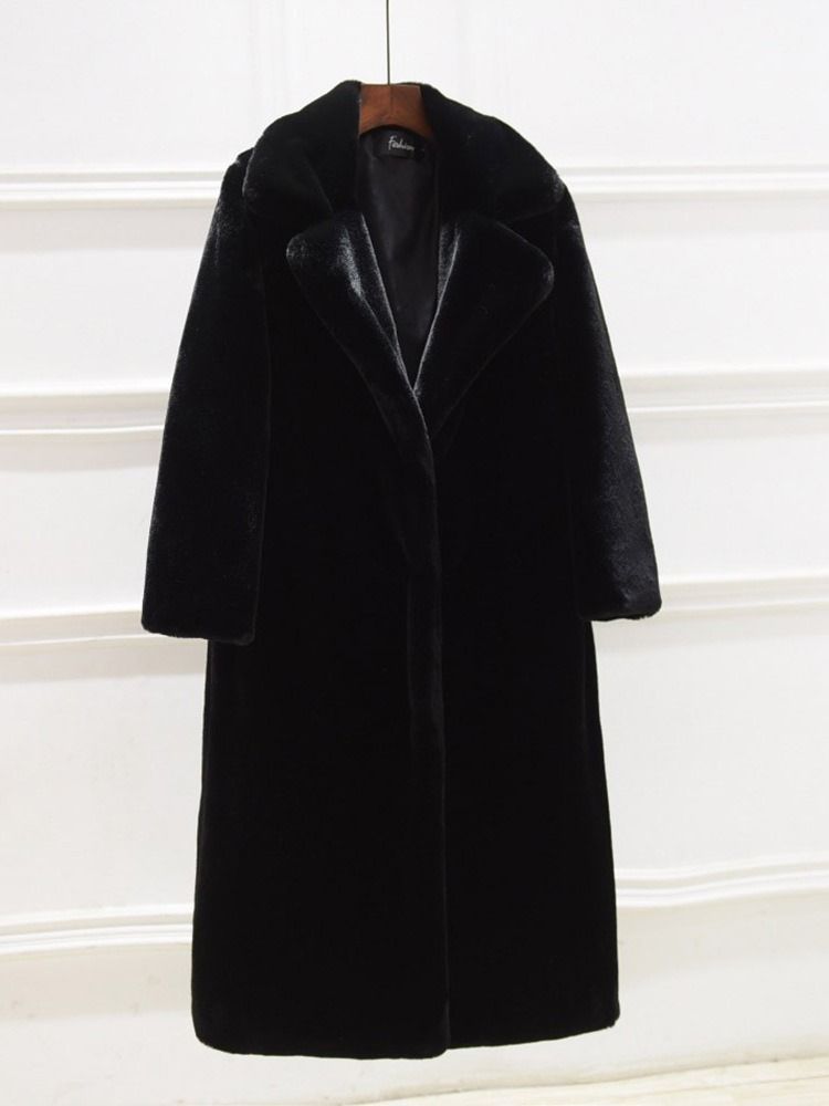 Vanlig Lång Lapel Fall Rak Faux Fur Overcoat