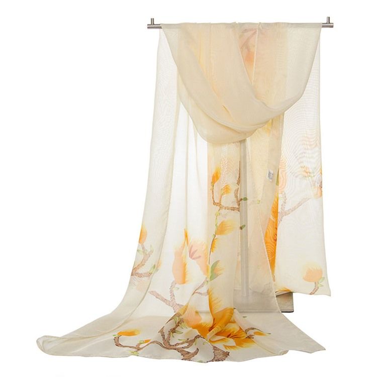 Chiffong Print Sommar Plant Scarf