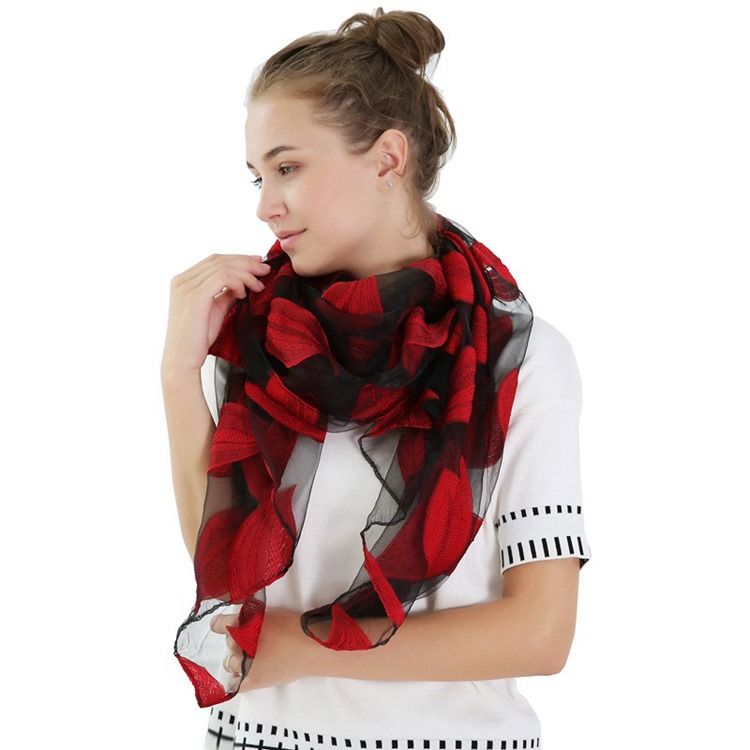 Högkvalitativ Organzabladtryckt Damscarf