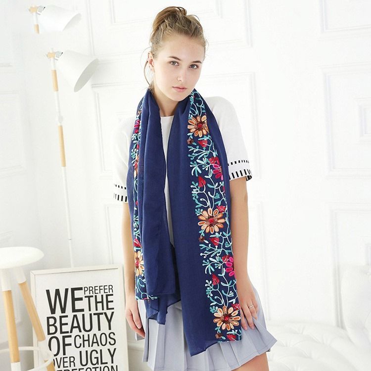 National Style Broderi Bomull Scarf För Resor