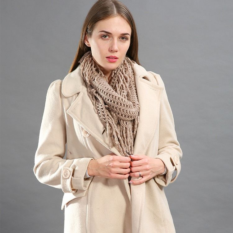 Pure Color Stickning Hollow Out Tofs Scarf För Kvinnor