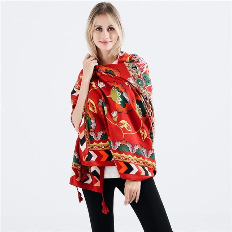 Sjal Tofs Blommiga Scarves