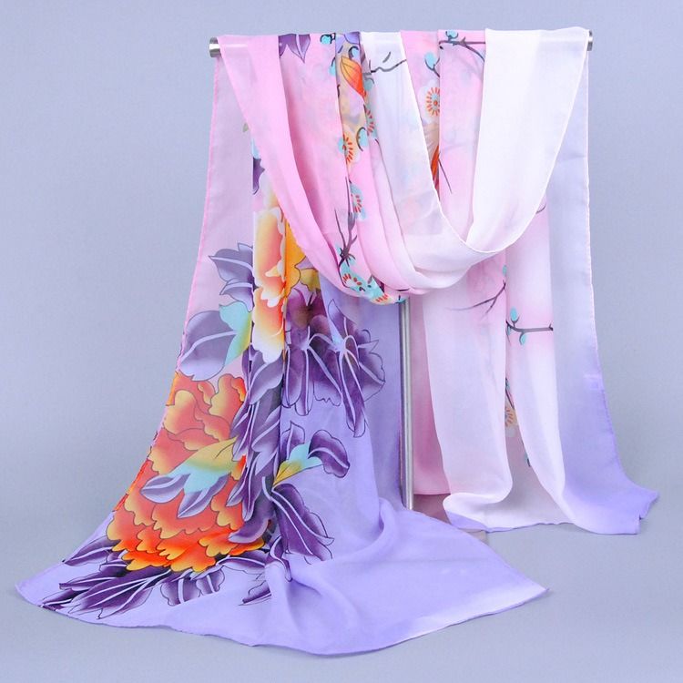 Trendig Blommig Tryckt Chiffongscarf