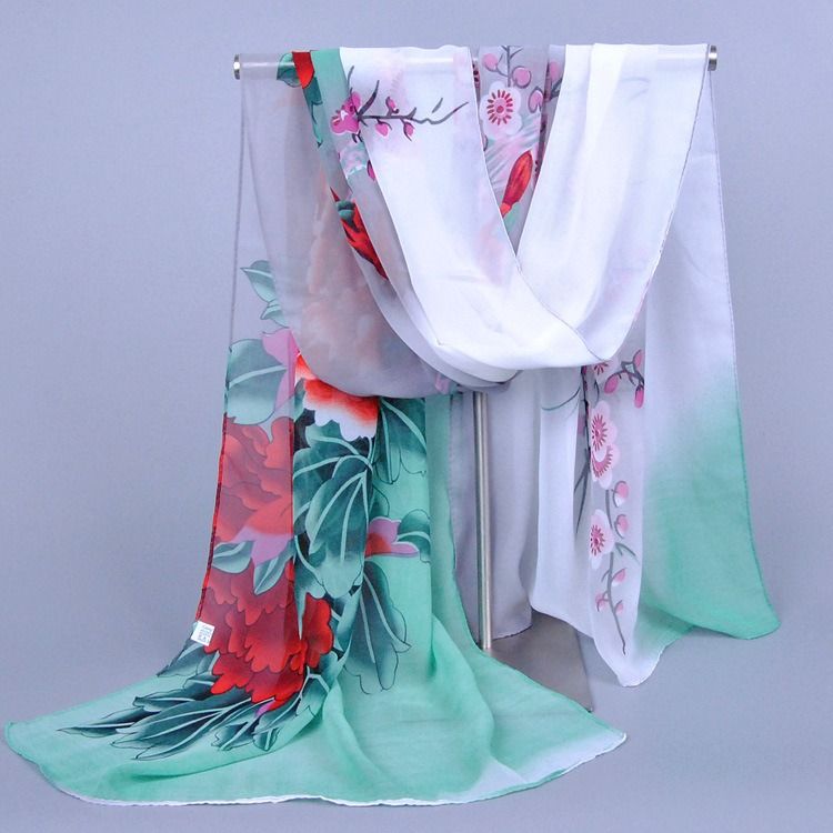 Trendig Blommig Tryckt Chiffongscarf