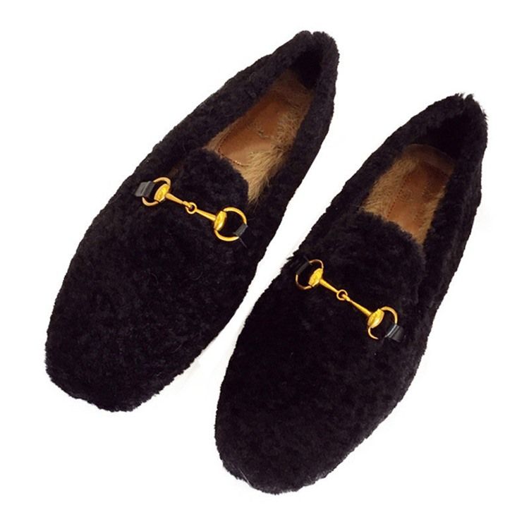 Fuskpälsblockklack Rund Tå Slip-On Damkläder