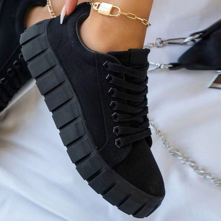 Korsband Rund Tå Snörning Casual Sneakers