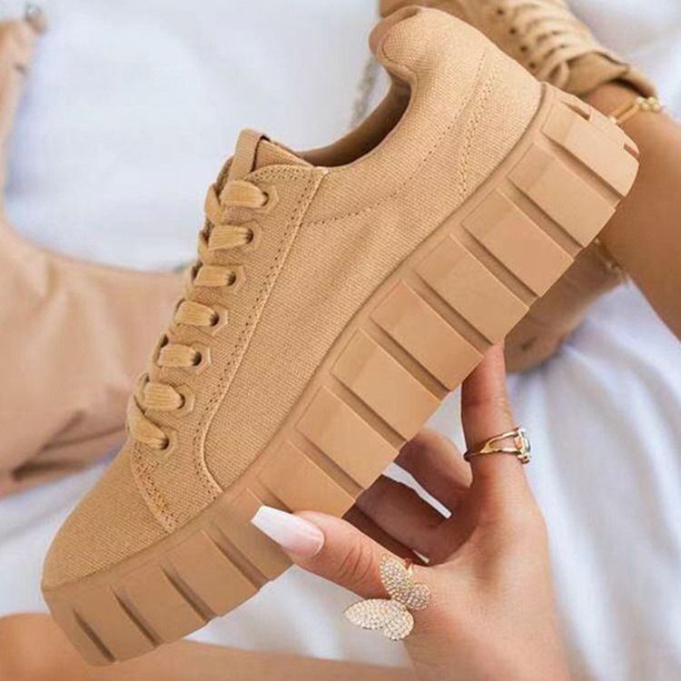 Korsband Rund Tå Snörning Casual Sneakers
