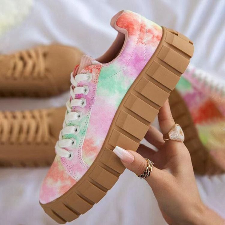 Korsband Rund Tå Snörning Casual Sneakers