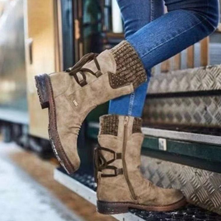 Patchwork Sido Dragkedja Rund Toe Bomullsstövlar