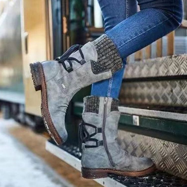 Patchwork Sido Dragkedja Rund Toe Bomullsstövlar