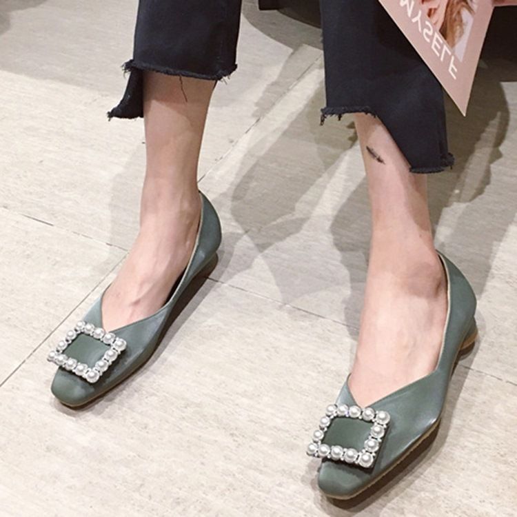 Pu Fyrkantig Tå Slip-On Low-Cut Övre Dam Platta skor